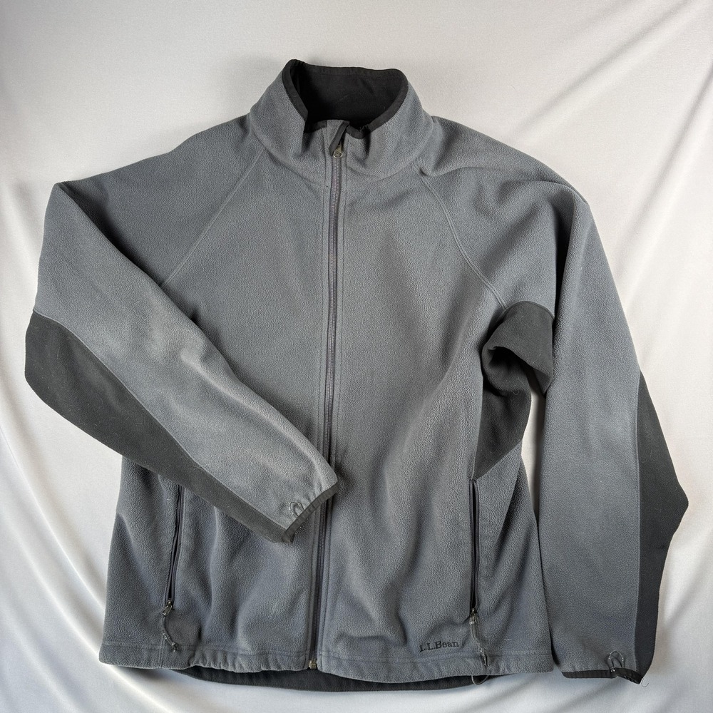 LL Bean Jacket Mens Large Gray Fleece Full Zip Outdoor Hiking Casual Layer